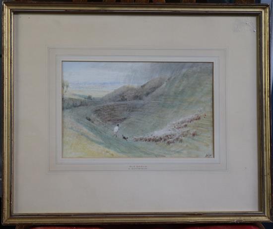 Albert Goodwin (1845-1932) Old Sarum 6.25 x 10in.